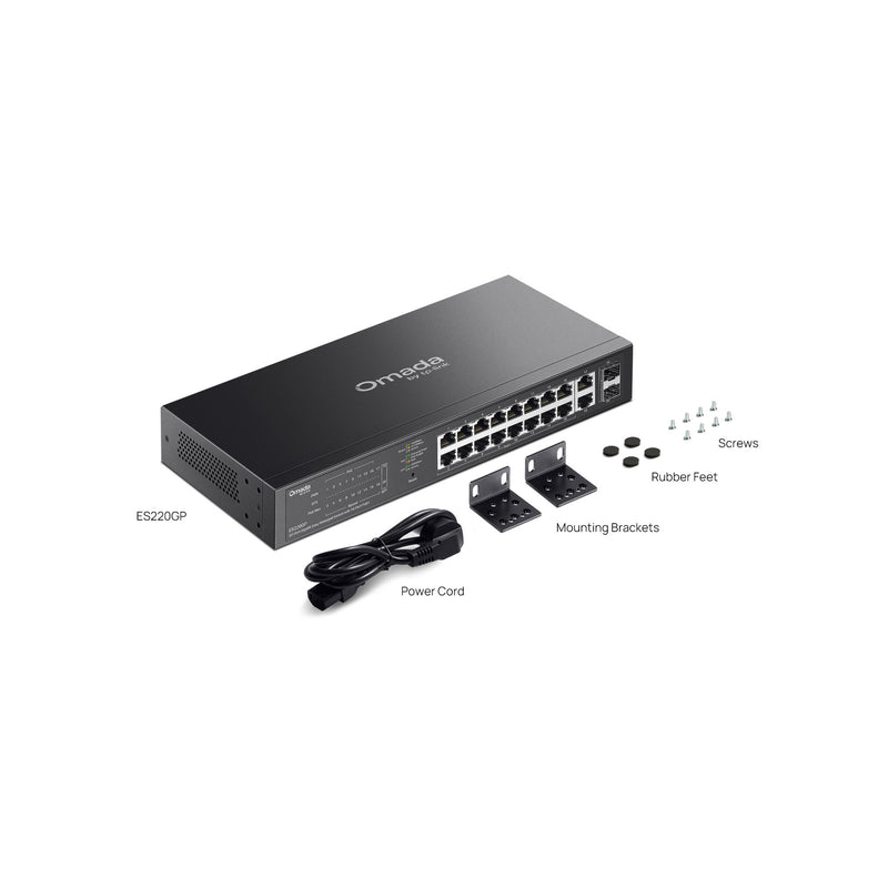 Chargez l'image dans la visionneuse de la galerie, Tp-link omada es220gp 20-poort gigabit easy managed switch (zwart, 16x poe+, 2x gigabit sfp)
