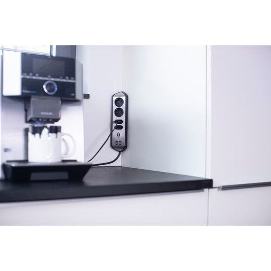 Brennenstuhl estilo hoekstekkerdoos 4-voudig stekkerdoos (zwart roestvrij staal, 2x usb)