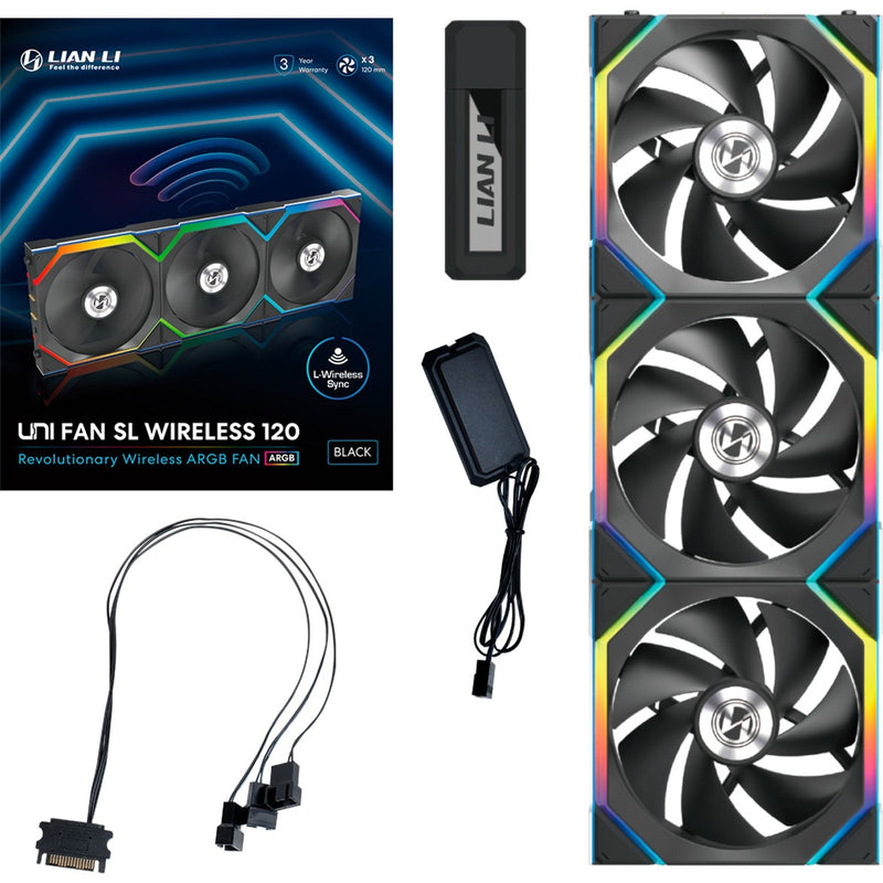 Load image into Gallery viewer, Lian li uni fan sl120 wireless rgb case fans (zwart, 3 stuks, 120 x 124.5 x 28 mm, pwm)
