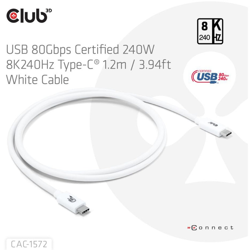 ギャラリービューアに画像をロードする, Club 3d gecertificeerde usb-c kabel (wit, 1,2 meter, 240 w)
