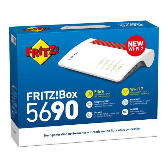 Fritz! box 5690 edition international glasvezel router (wit rood, mesh wi-fi, 2.5 gbit s)