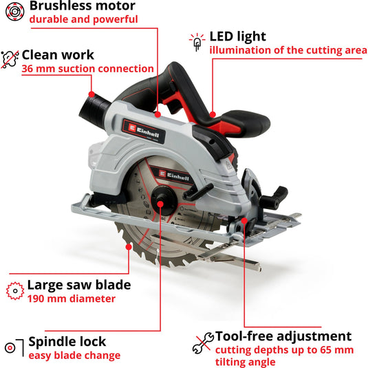 Einhell accu handcirkelzaag te-cs 18 190 li bl - solo (rood zwart, accu en oplader niet inbegrepen)