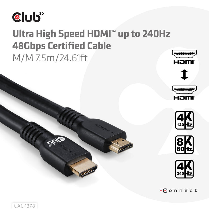 Load image into Gallery viewer, Club 3d ultra high speed hdmi 2.1 gecertificeerde kabel male-male (zwart, 7,5 meter, 4k 240hz, 8k 60hz, 48gbps)
