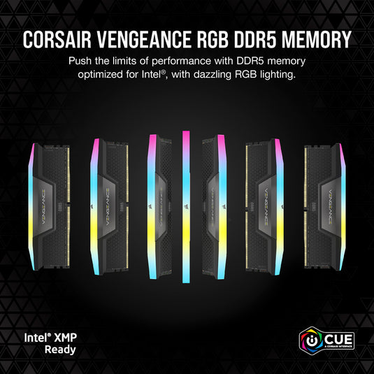 Corsair vengeance rgb 32 gb ddr5-6000 (2x 16 gb) werkgeheugen (zwart, cmh32gx5m2d6000z38, xmp, expo)