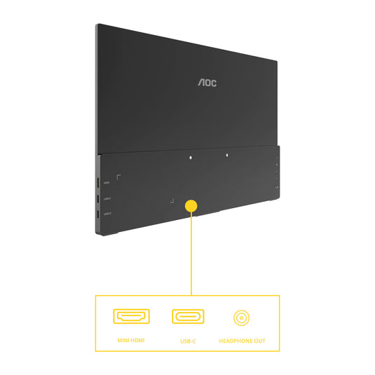 Aoc 16t20e2 15.6 monitor (zwart, 1x mini hdmi, 1x usb-c, audio)