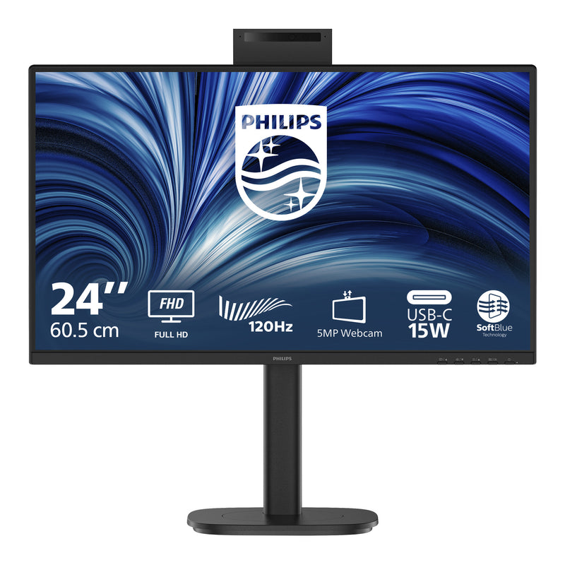Afbeelding laden in galerijviewer, Philips 24b2n3200jh 00 23.8 monitor (zwart, vga, hdmi, displayport, usb-c, webcam, 120 hz)
