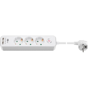 Goobay 3-weg stekkerdoos met schakelaar en usb (wit, 3x stekker, 2x usb-a, kabel 1.5 meter, 2x usb-a)