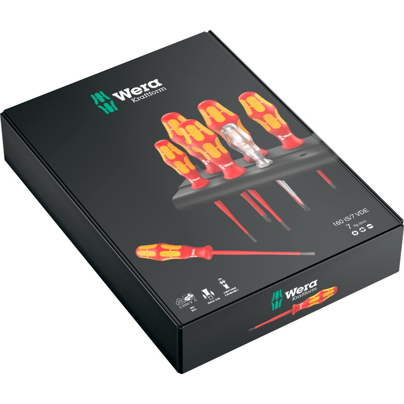 Load image into Gallery viewer, Wera 160 is 7 schroevendraaierset kraftform plus serie 100 (rood geel, eenpolige fasetester, houder, 7‑delig)
