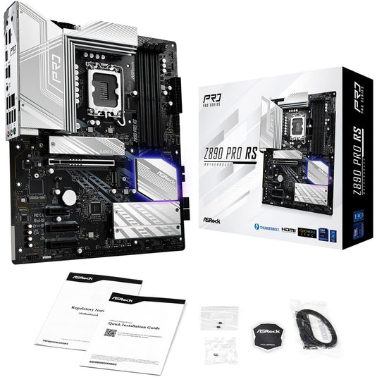 Asrock z890 pro rs socket 1851 moederbord (zwart wit, raid, 2.5 gb-lan, sound, atx)