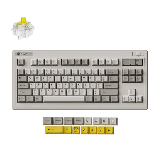 Keychron r3-m4 qmk wireless mechanical keyboard (grijs, us lay-out (qwerty), super banana, 80% (tkl) , rgb, cherry pbt, hot swap, 2.4 ghz bluetooth 5.3 usb-c)