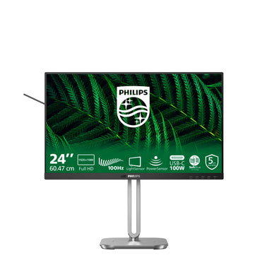 Philips 24b2g5301 23.8 monitor (zilver zwart, vga, hdmi, displayport, usb-c, lan, audio, 100 hz)