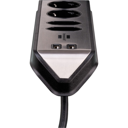 Brennenstuhl estilo hoekstekkerdoos 4-voudig stekkerdoos (zwart roestvrij staal, 2x usb)