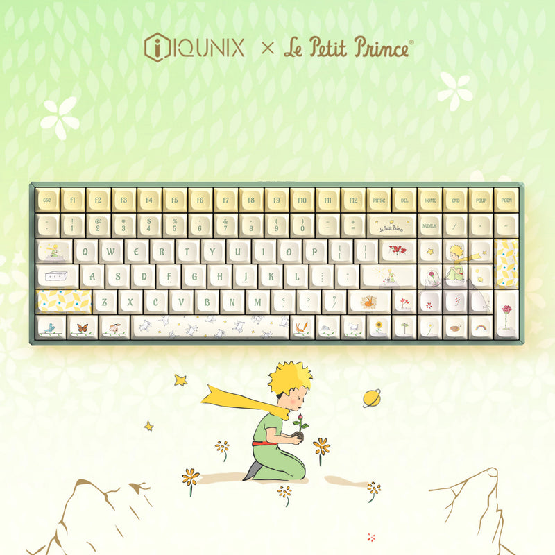 Load image into Gallery viewer, Iqunix f97 floral date rgb mechanisch gaming toetsenbord (groen, us lay-out (qwerty), iqunix little prince, 96%, rgb leds, hot-swappable, pbt, 2.4ghz | bluetooth 5.1 | usb-c)
