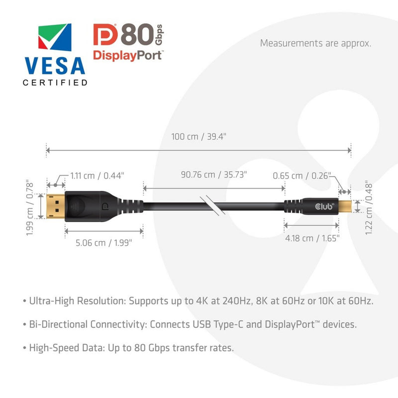Laden Sie das Bild in Galerie -Viewer, Club 3d usb-c naar displayport dp80 bidirectioneel adapter (zwart, 1 meter, vesa-gecertificeerd)
