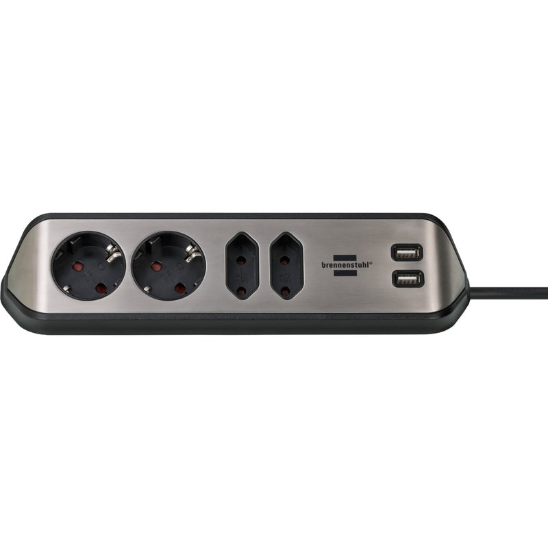 Load image into Gallery viewer, Brennenstuhl estilo hoekstekkerdoos 4-voudig stekkerdoos (zwart roestvrij staal, 2x usb)

