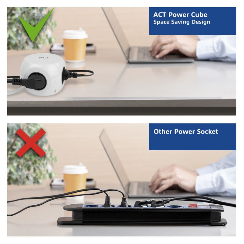 Load image into Gallery viewer, Act connectivity stekkerdoos kubus met 3 stopcontacten, 30w power delivery usb-c a poorten, kabellengte 1,5m stekkerdoos (wit, type e)
