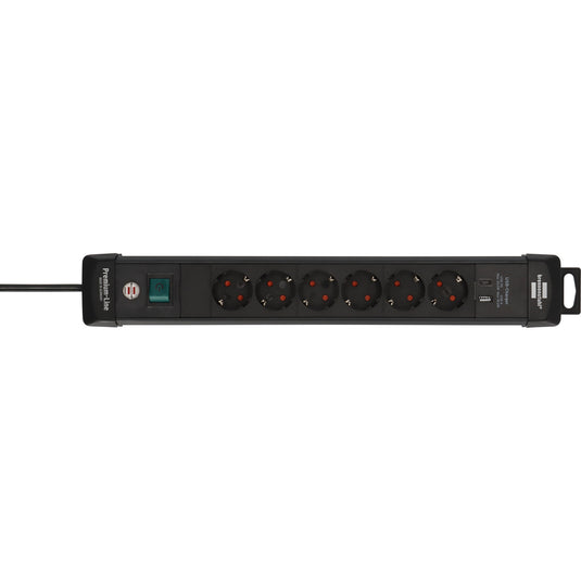 Brennenstuhl premium-line stekkerdoos 6-voudig met usb c pd 30w en usb a 18w stekkerdoos (zwart, 1x usb-a, 1x usb-c)