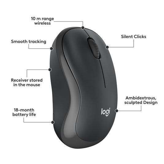 Logitech mk295 silent wireless keyboard and mouse combo, desktopset (zwart, us-international)