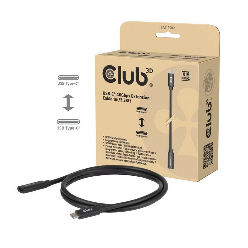 Laden Sie das Bild in Galerie -Viewer, Club 3d usb-c 40 gbps verlengkabel (zwart, 1 meter, 8k 60hz, pd 240 watt)
