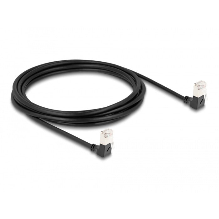 Load image into Gallery viewer, Delock rj45 network cable cat.6a s ftp slim 90° downwards downwards angled 3 m kabel (zwart)
