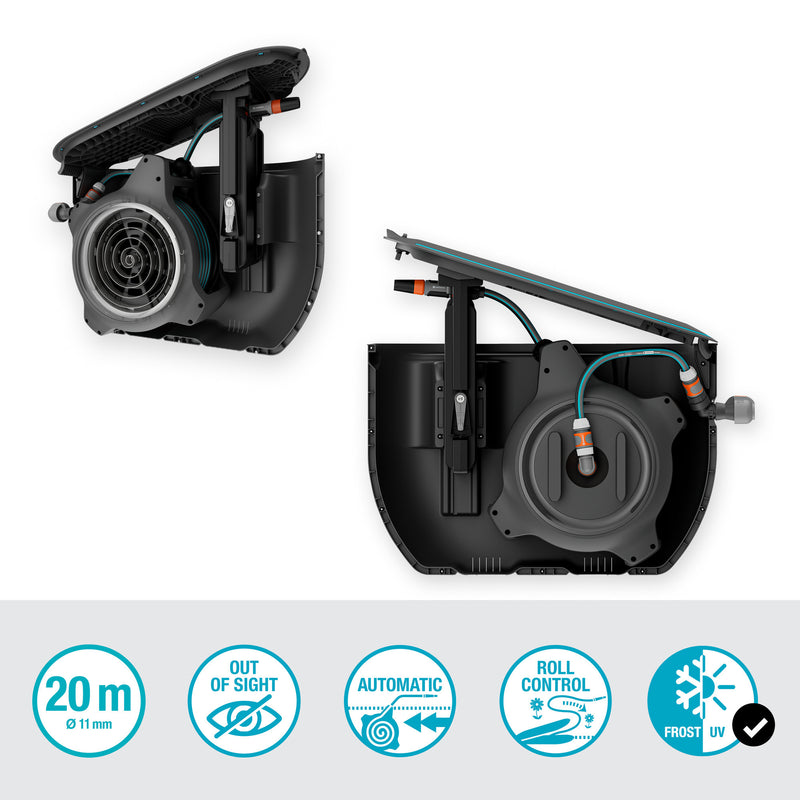 Load image into Gallery viewer, Gardena undercover slangenbox rollup m, 20 meter slanghaspel (zwart turquoise)
