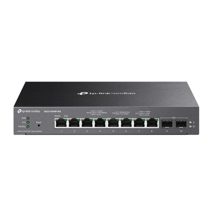 Afbeelding laden in galerijviewer, Tp-link omada sg2210xmp-m2 8-poorts 2.5gbase-t smart switch (zwart, 8x poe+, 2x 10ge sfp+)
