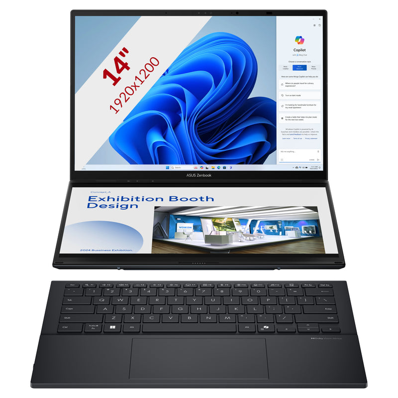 Cargue la imagen en el visor de la galería, Asus zenbook duo ux8406ca-ql038w 14 copilot+ 2-in-1 laptop (grijs | ultra 7 255h | arc 140t | 32 gb | 1 tb ssd | oled | touch)
