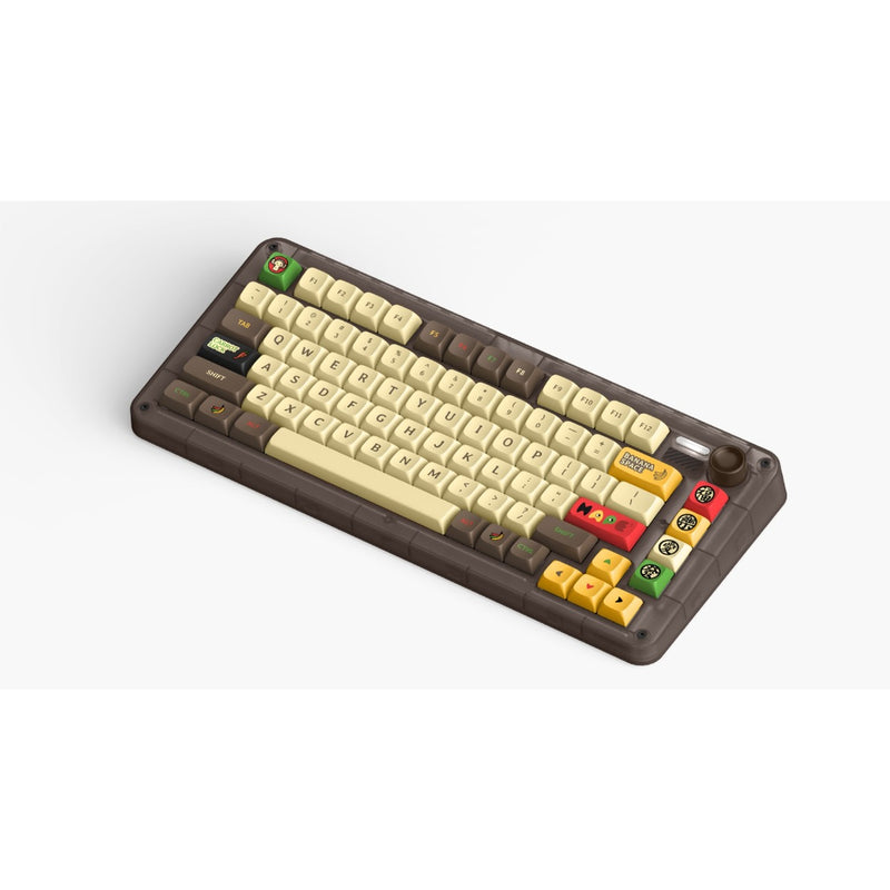 Load image into Gallery viewer, Iqunix zx75 happy ape wireless mechanical keyboard, gaming toetsenbord (bruin geel, us lay-out, ttc holy panda, rgb leds, 75%, hot-swappable, double-shot pbt, 2.4ghz | bluetooth 5.1 | usb-c)
