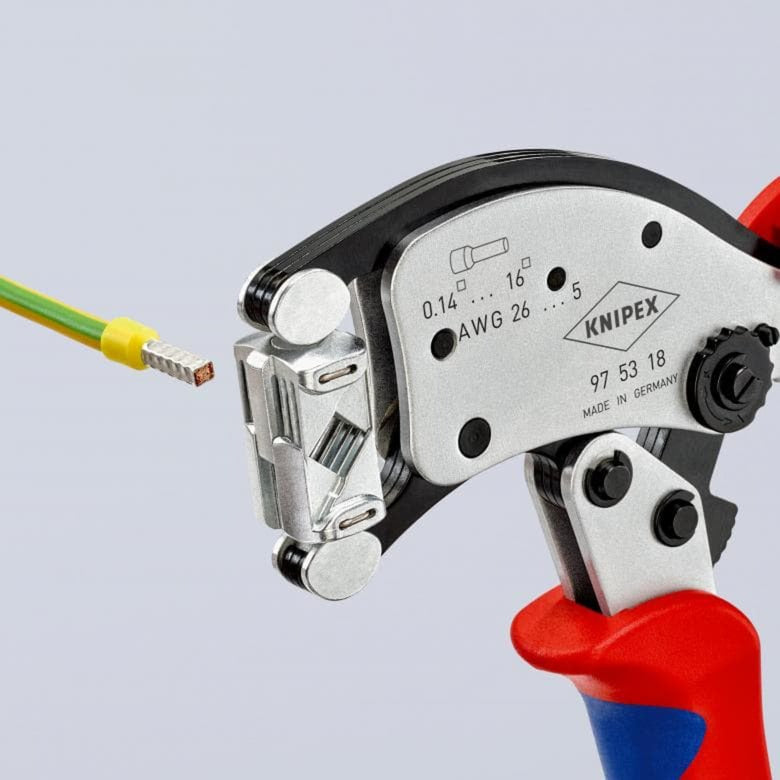 Load image into Gallery viewer, Knipex twistor 16 zelfinstellende krimptang voor adereindhulzen (rood blauw, met draaibare krimpkop)
