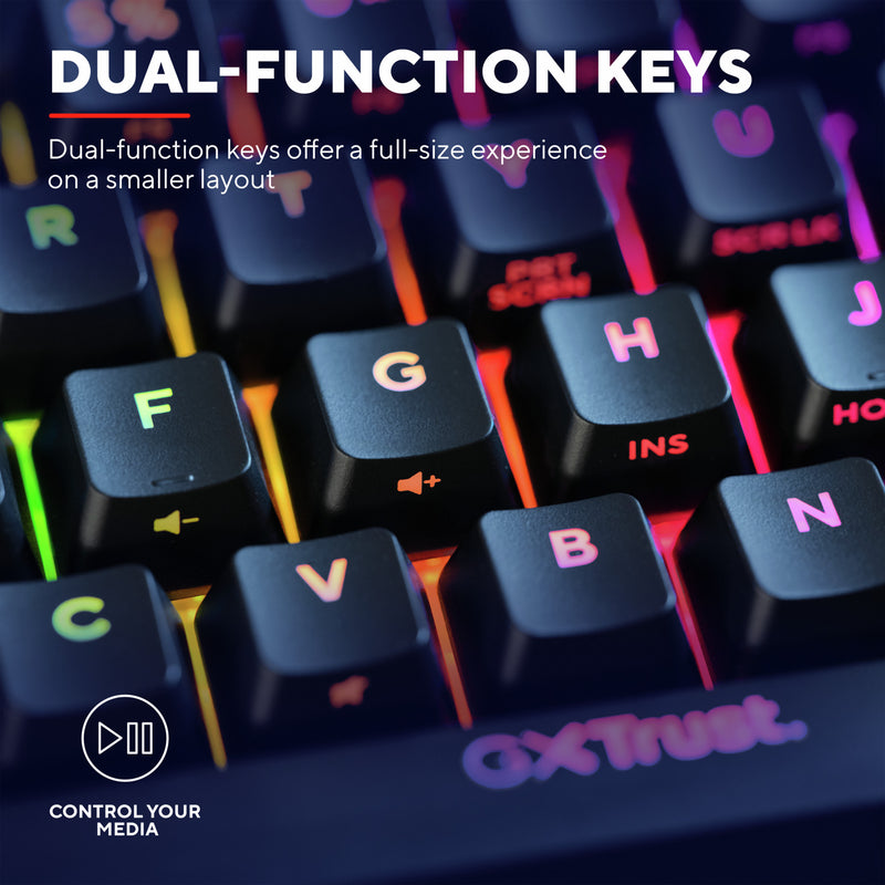Load image into Gallery viewer, Trust gxt 867 acira 60% mini mechanisch gaming-toetsenbord, gaming toetsenbord (zwart, us lay-out, outemu red, 60%, rgb)
