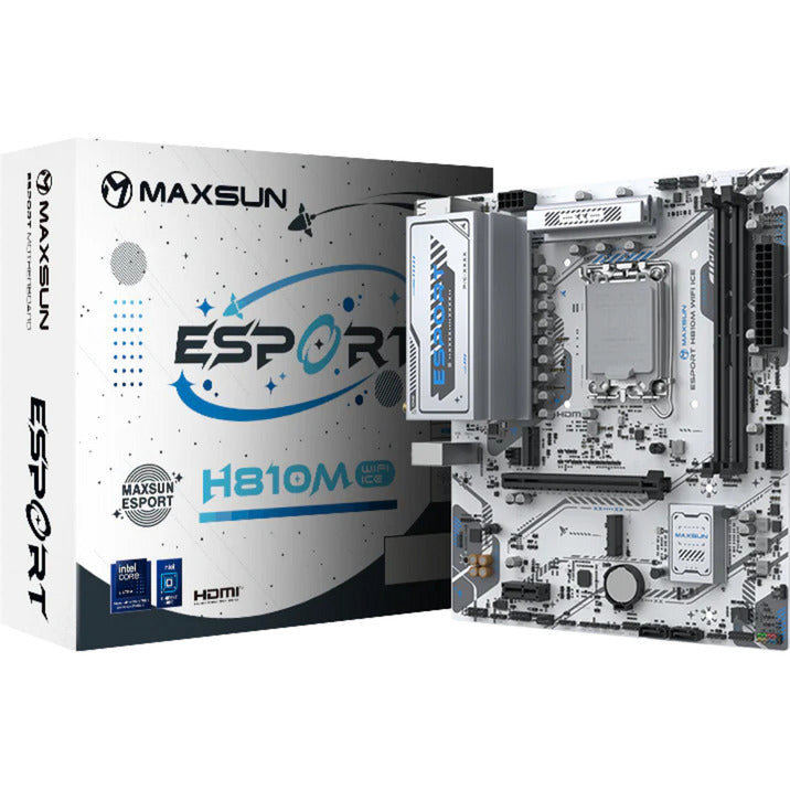 Cargue la imagen en el visor de la galería, Maxsun ms-esport h810m wifi ice socket 1851 moederbord (wit, 2.5 gb-lan, wlan, bt, sound, µatx)
