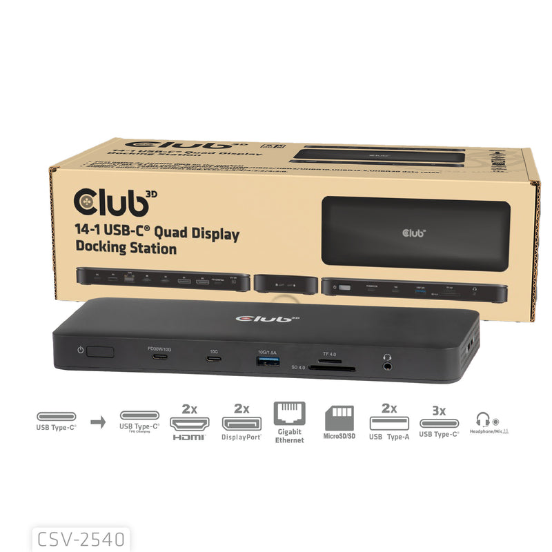 Chargez l'image dans la visionneuse de la galerie, Club 3d 14-1 usb-c quad display dockingstation (zwart)
