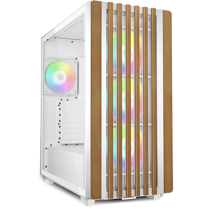 Load image into Gallery viewer, Sharkoon rebel c70g rgb midi tower behuizing (wit houtkleur | 2x usb-a | 1x usb-c | rgb | tempered glass)
