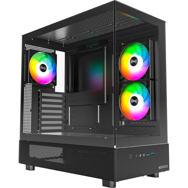 Montech xr midi tower behuizing (zwart | 2x usb-a | 1x usb-c | rgb | tempered glass)