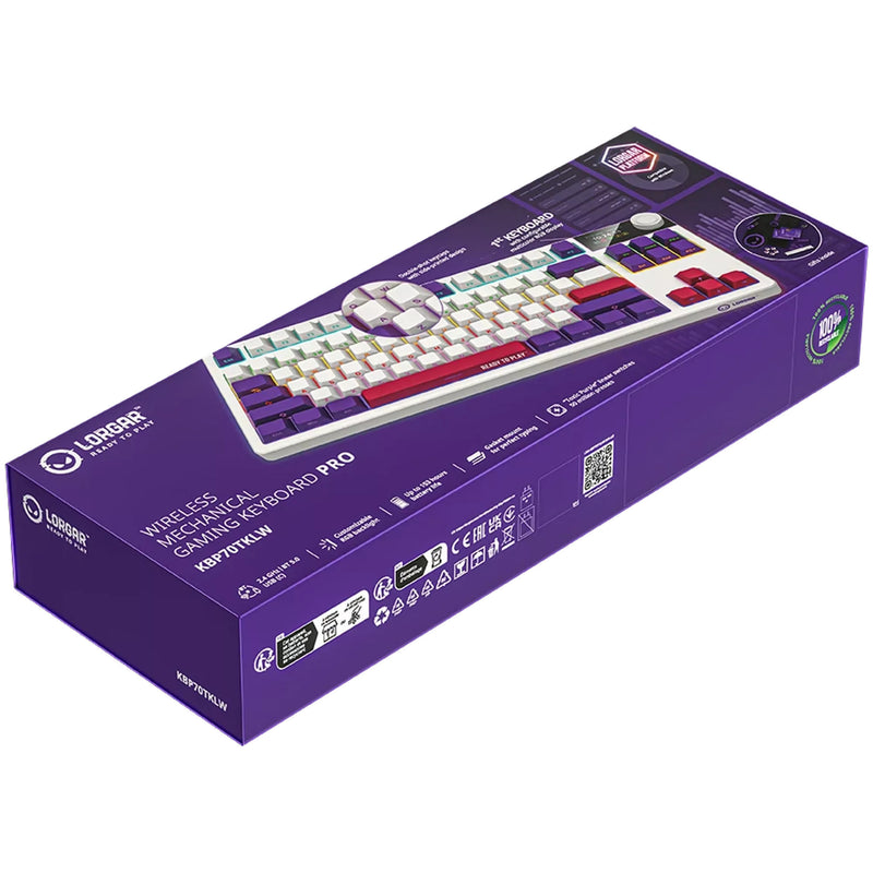 Load image into Gallery viewer, Lorgar kbp70tklw rgb mechanisch gaming toetsenbord (wit, us lay-out (qwerty), logar toxic purple, 80% (tkl), rgb, hot-swappable, pbt double-shot, bluetooth | 2.4ghz | usb)
