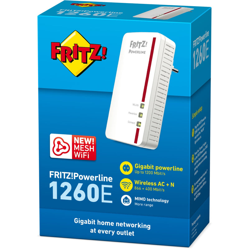 Load image into Gallery viewer, Fritz! powerline 1260e international (wit, 1 stuks, mesh wi-fi)
