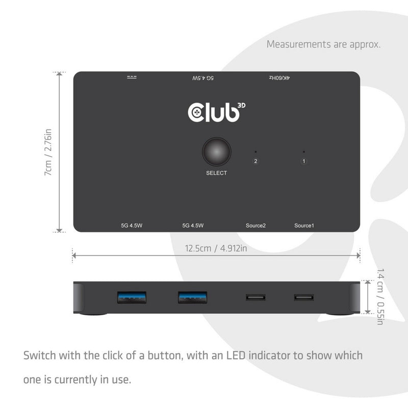 Laden Sie das Bild in Galerie -Viewer, Club 3d csv-2512 kvm switch dual usb-c naar hdmi kvm-switch (zwart, 4k 60hz)
