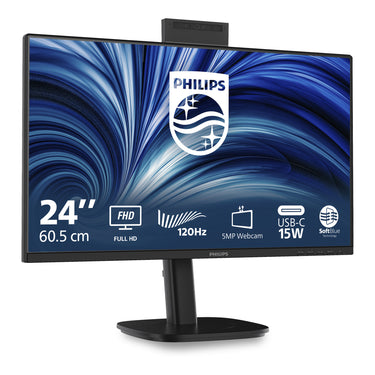 Philips 24b2n3200jh 00 23.8 monitor (zwart, vga, hdmi, displayport, usb-c, webcam, 120 hz)