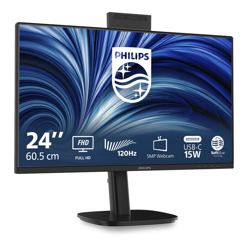Afbeelding laden in galerijviewer, Philips 24b2n3200jh 00 23.8 monitor (zwart, vga, hdmi, displayport, usb-c, webcam, 120 hz)
