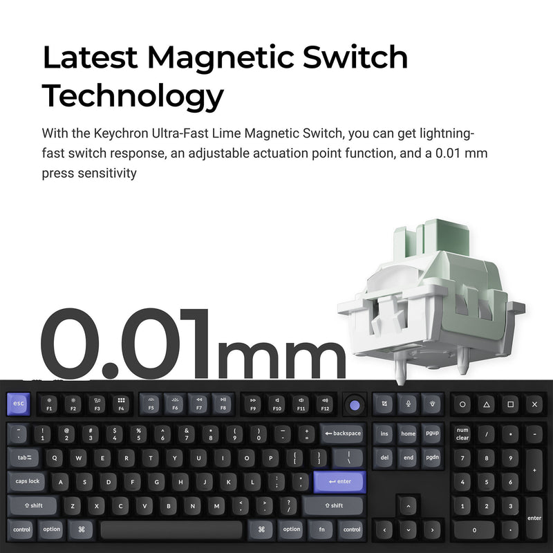 Load image into Gallery viewer, Keychron q6 he 8k magnetic switch keyboard (wit, us lay-out (qwerty), ultra-fast lime, 100%, rgb, hot swap, 8k)
