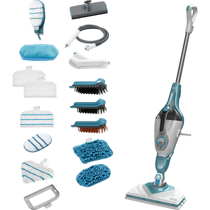 Load image into Gallery viewer, Black+decker 1600w steam-mop bhsm1615dam-qs stoomreiniger (wit blauw, incl. steamitt, deltavoet en 17 accessoires)
