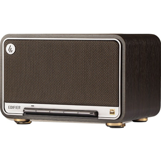 Edifier d32 draadloze tafelluidspreker (donkerbruin zilver, bluetooth, wi-fi (apple airplay), usb-c, aux)