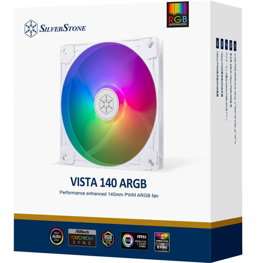 Silverstone vista 140 argb case fan (wit, 140 x 140 x 25 mm, pwm)