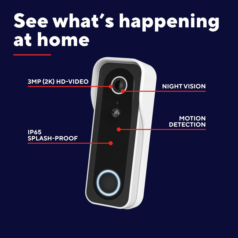 Load image into Gallery viewer, Trust doorcam-3000 slimme wifi deurbelcamera (wit zwart, 2.4 ghz wifi)

