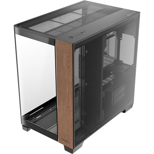Antec c8 curve wood midi tower behuizing (zwart houtkleur | 2x usb-a | 1x usb-c | tempered glass)