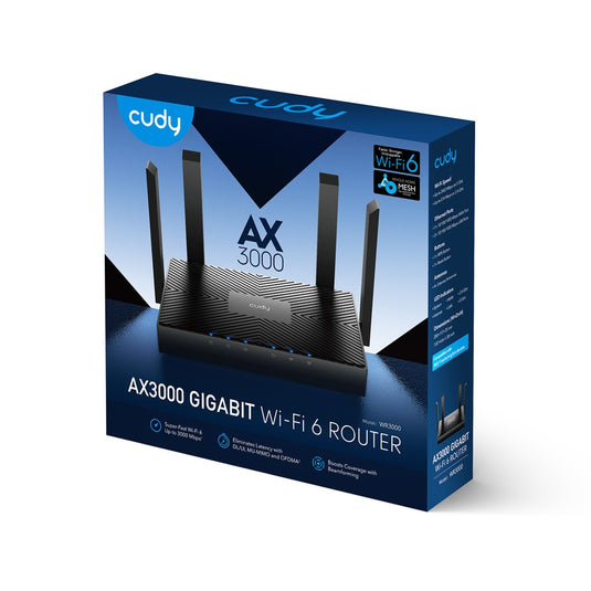 Cudy ax3000 gigabit wi-fi 6 mesh router (zwart, mesh)
