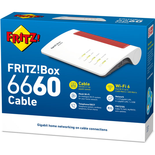Fritz! box 6660 cable international router (wit rood, mesh wi-fi)