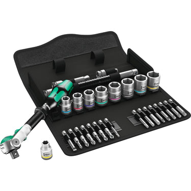 Wera 8100 sb 9 zyklop speed ratelset gereedschapsset (zwart groen, 29-delig, speedratel met draaibare kop)