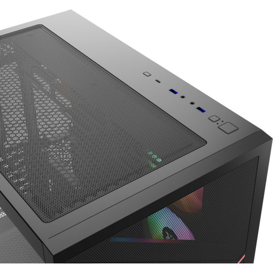 Xyz pc gear qubex midi tower behuizing (zwart | 2x usb-a | 1x usb-c | tempered glass)
