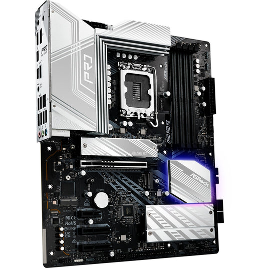 Asrock z890 pro rs socket 1851 moederbord (zwart wit, raid, 2.5 gb-lan, sound, atx)